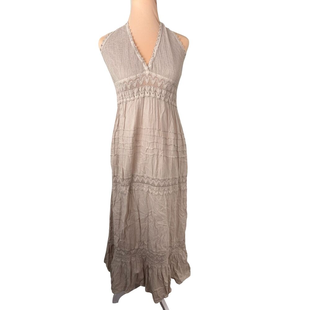 Seaspice Resortwear Beige Halter Babydoll Maxi Dress M Beachy Vacation Cruise